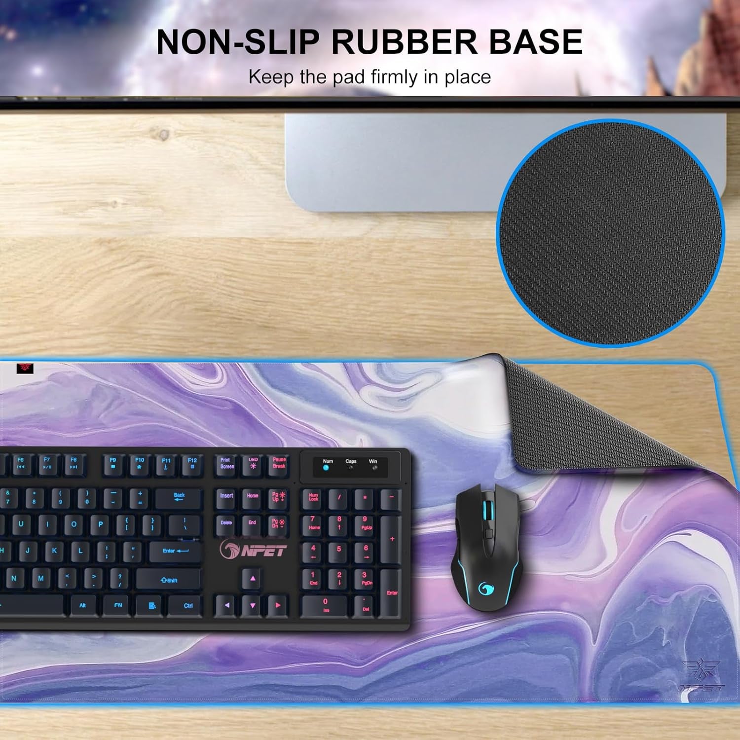 MP02-SP Gaming Mouse Pad, Cloth Mouse Pad, Anti-Slip Base, RGB Backlit, Stitched Edges, Water-Resistant, Optimized for Gaming Sensors, XL