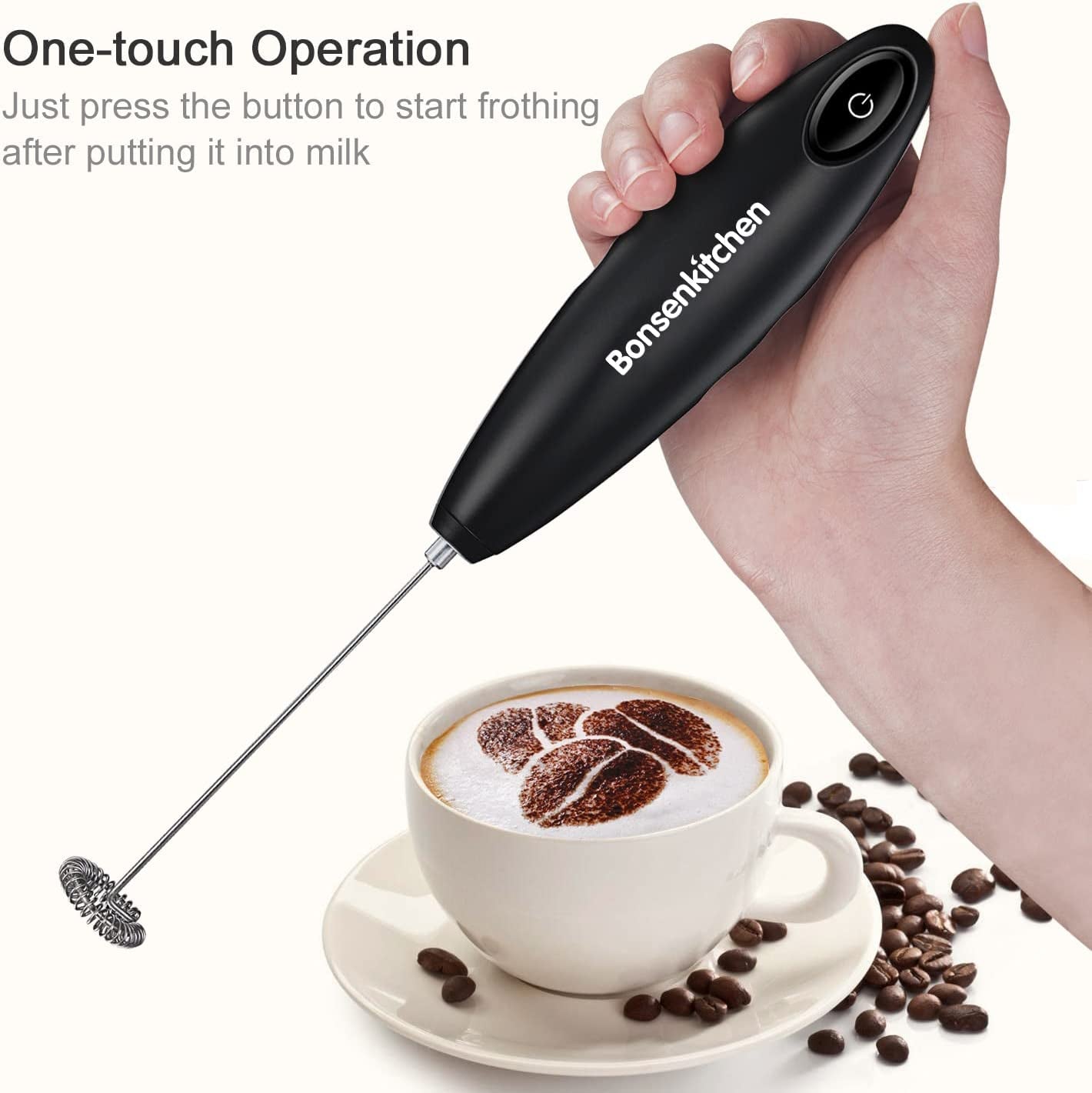 Milk Frother Handheld, Automatic Milk Foam Maker Hand Frother for Coffee, Matcha, Hot Chocolate, Battery Operated Mini Drink Mixer-Black